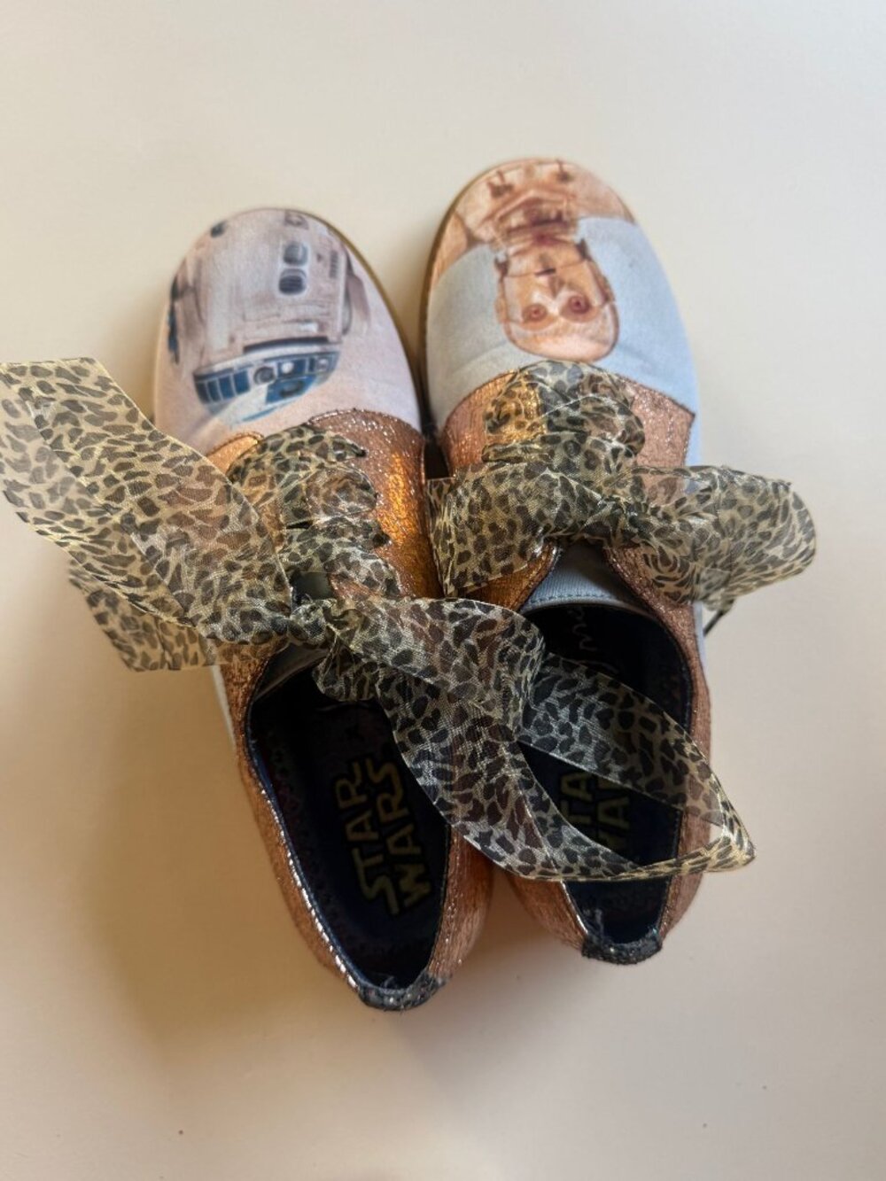 Irregular Choice x Star Wars R2-D2 C-3PO Lace-Up Flats Rose Gold Sz 8 EU 39